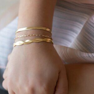 Gold Herringbone Bracelet Waterproof Braided Chain Gold Summer Jewelry PRETTY